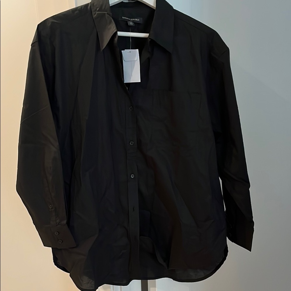 Banana Republic Charcoal Button-Up Blouse 100% Cotton Medium Petite
